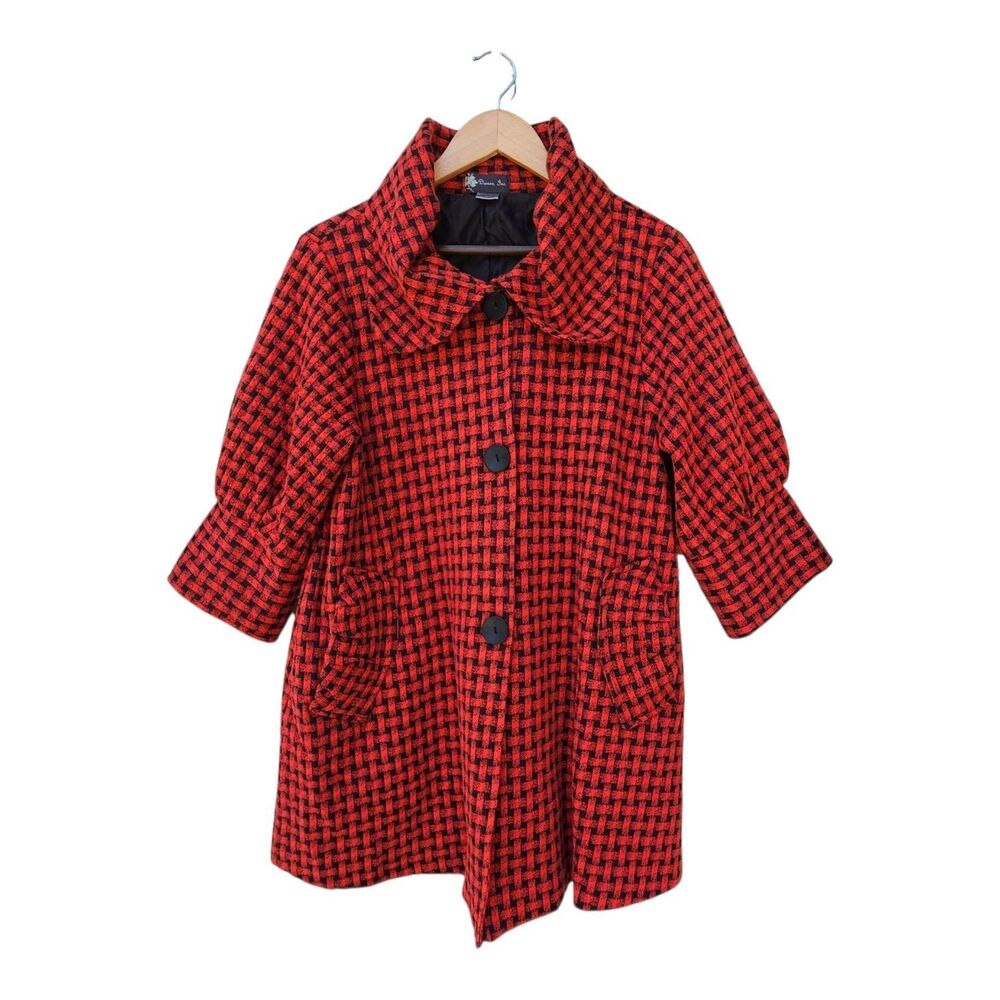 DAMEE Inc Red Black Basket Plaid Jacket Size Med Holiday Christmas Artsy